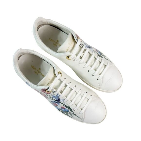 LOUIS VUITTON Frontrow Floral Sneakers Size 39 US 8.5 Lace Up Logo Low Top White - Picture 4 of 13
